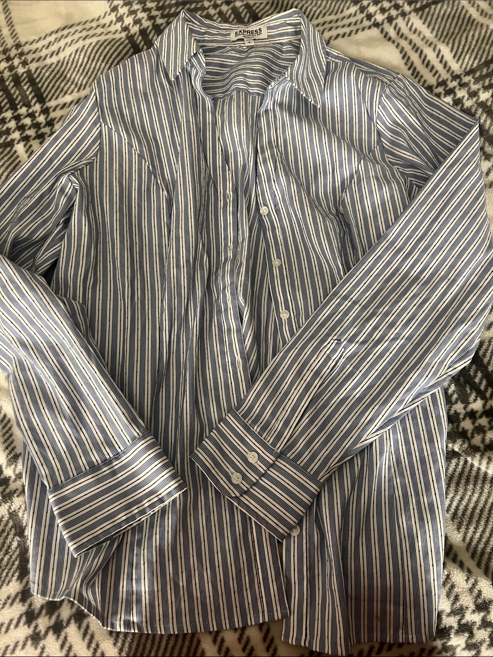 Express Women’s Blue & White Striped Dress Shirt